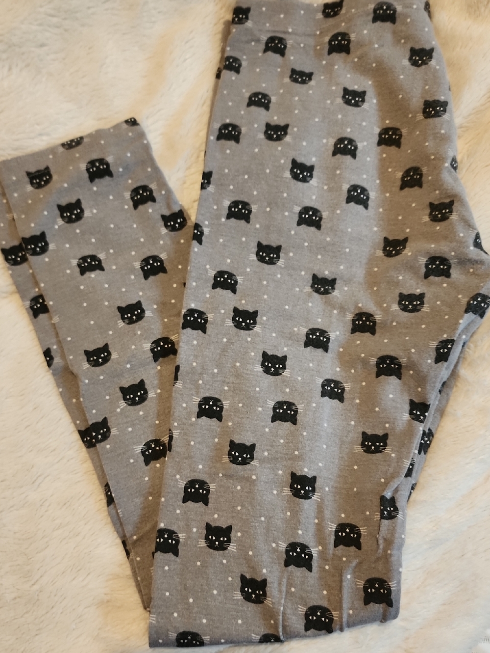 wonder nation Gray and Black Cat Face Leggings Size Xl